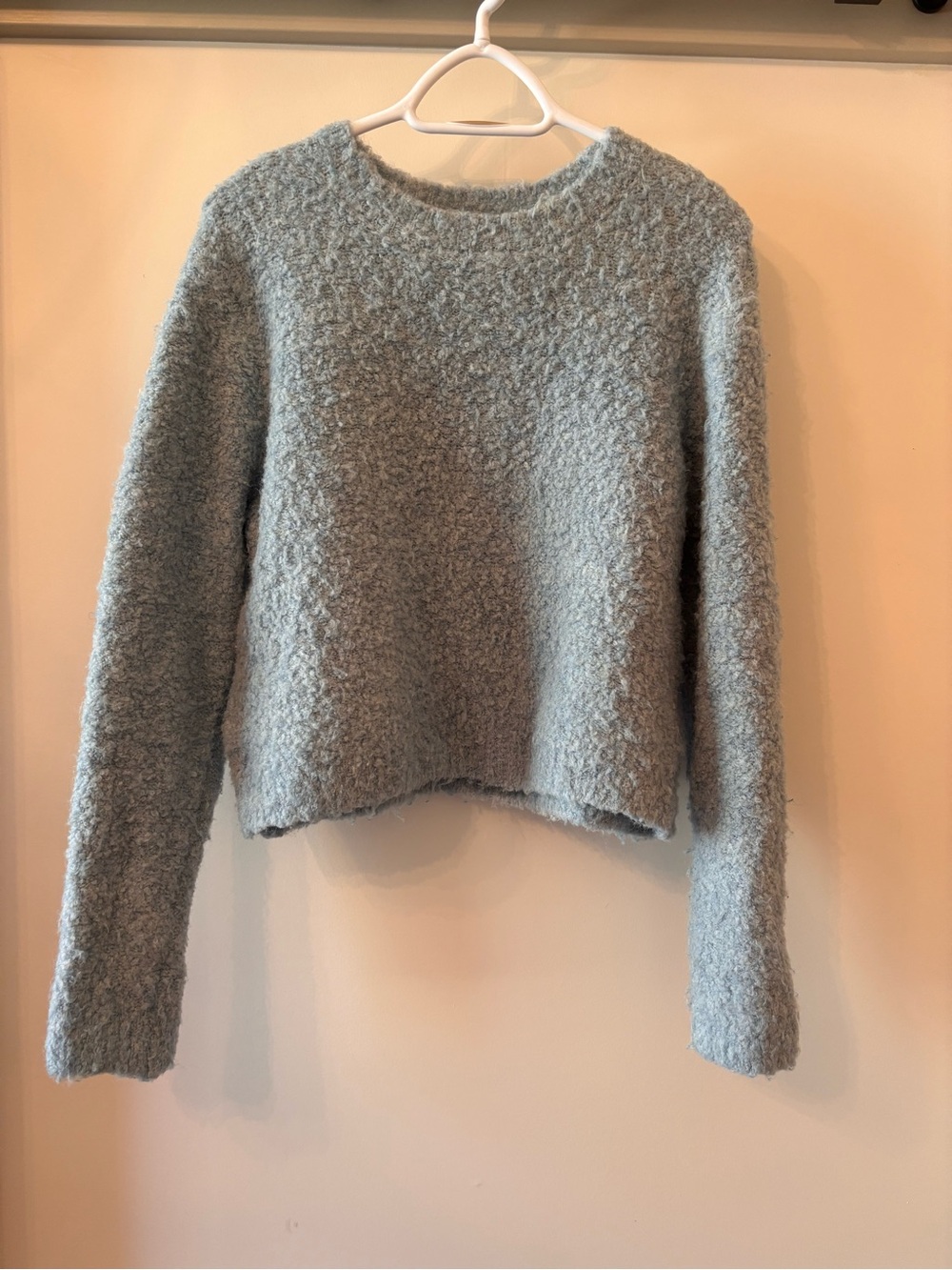 Mango Light Blue Textured Crewneck Sweater